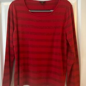 Talbots red long sleeve top with shimmering stripes size L